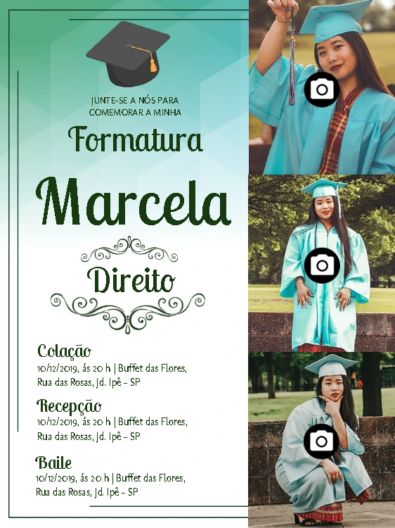 Convite de Formatura com Fotos para Editar Online