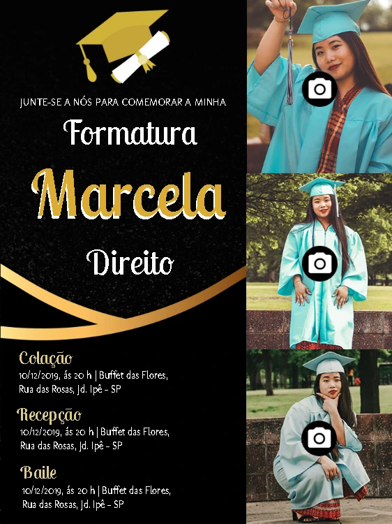 Convite de Formatura com Fotos para Editar Online