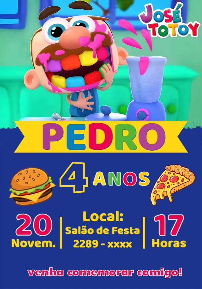 Convite Aniversário José Comilão para Editar Online