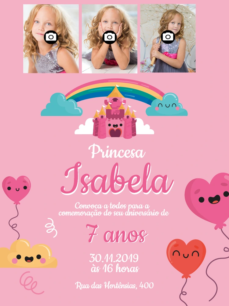 Convite de Aniversário Princesa com Foto para Editar Online