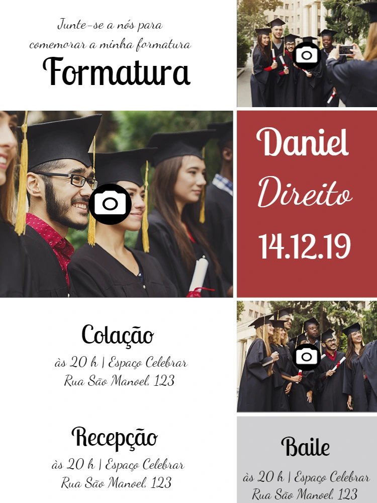 Convite de Formatura com Fotos para Editar Online