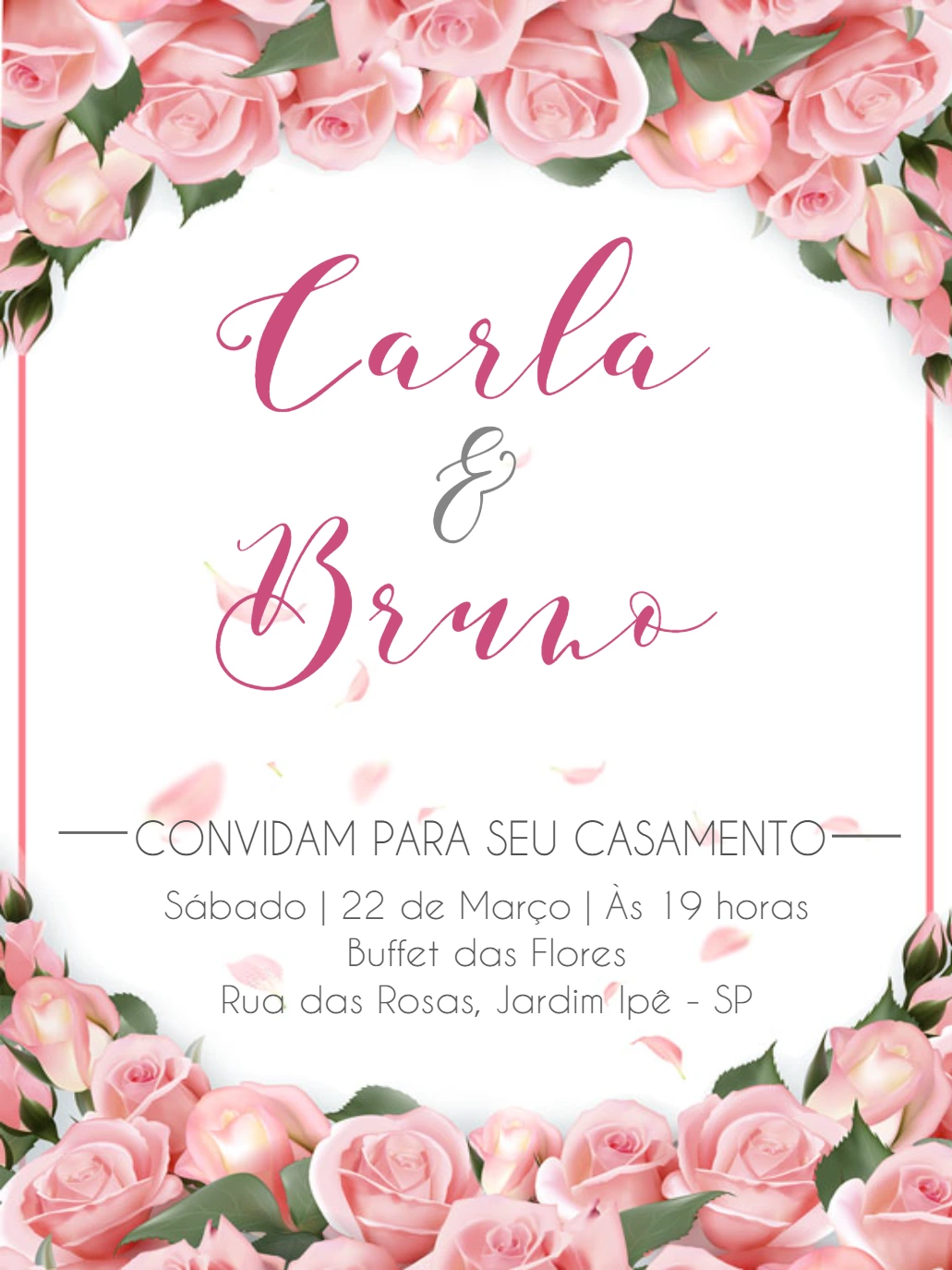 Convite de Casamento Floral com Rosas para Editar Online