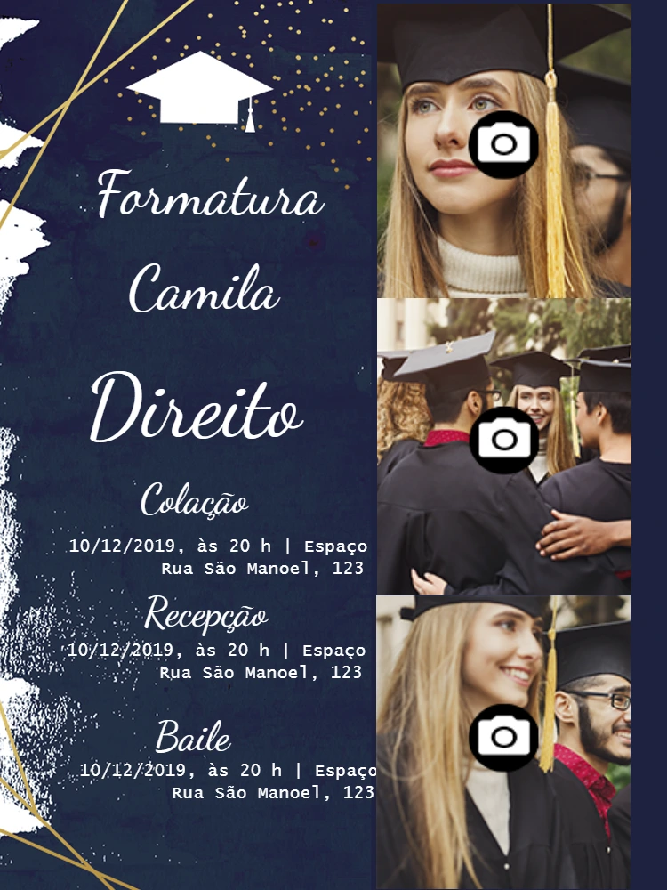 Convite de Formatura com Fotos para Editar Online