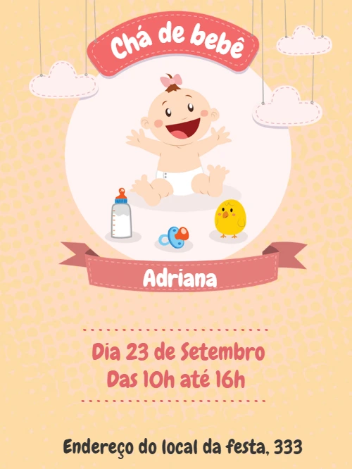 Convite Chá de Bebê Menina Delicado para Editar Online
