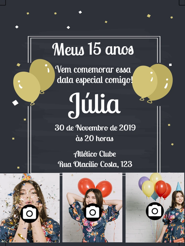 Convite de 15 Anos com Fotos para Editar Online
