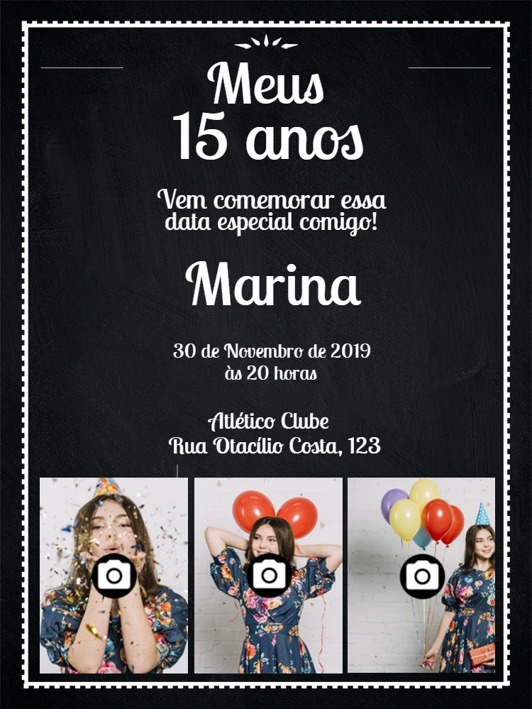 Convite de 15 Anos com Fotos para Editar Online