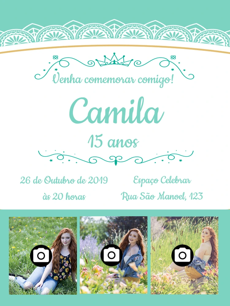 Convite de 15 Anos com Fotos Editável Online