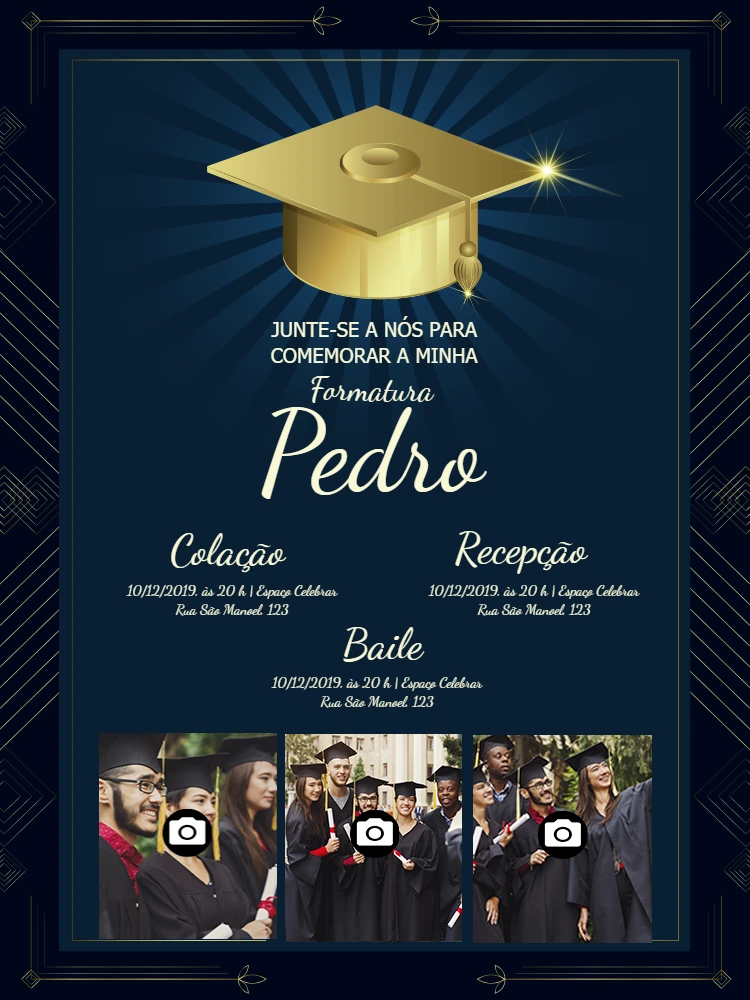 Convite de Formatura com Fotos para Editar Online