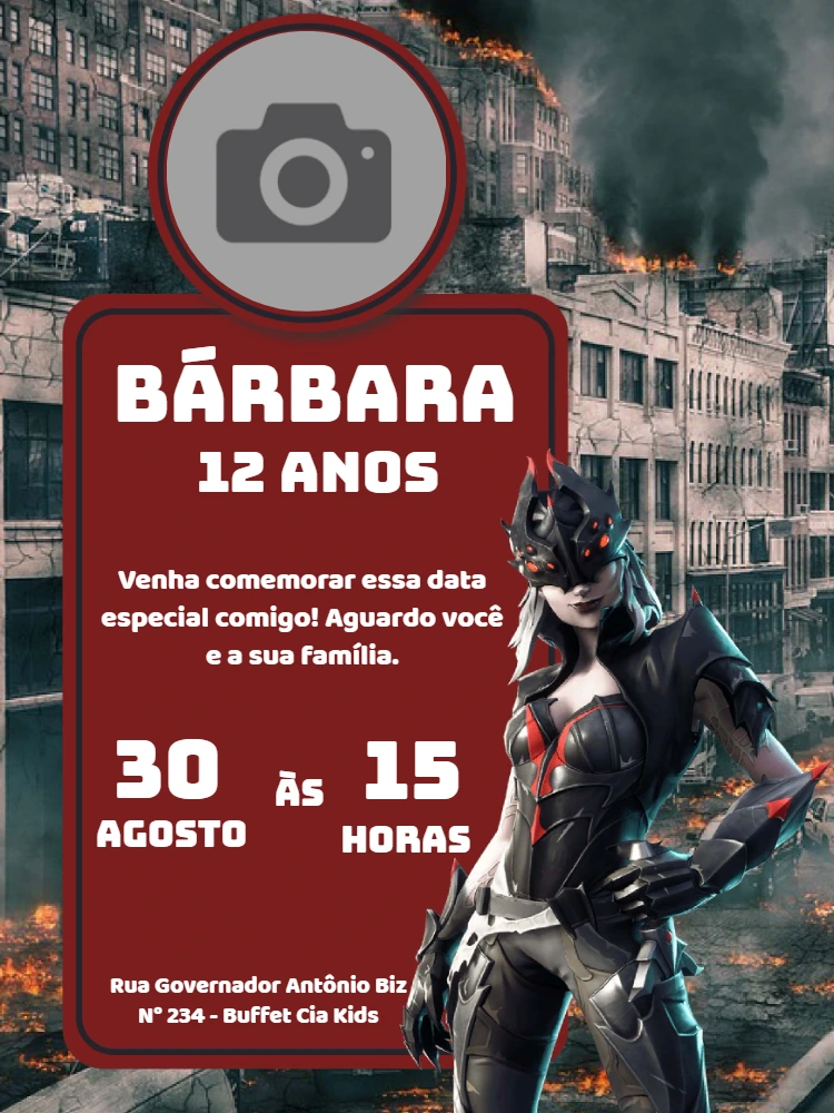 Convite de Aniversário Free Fire com Foto para Editar