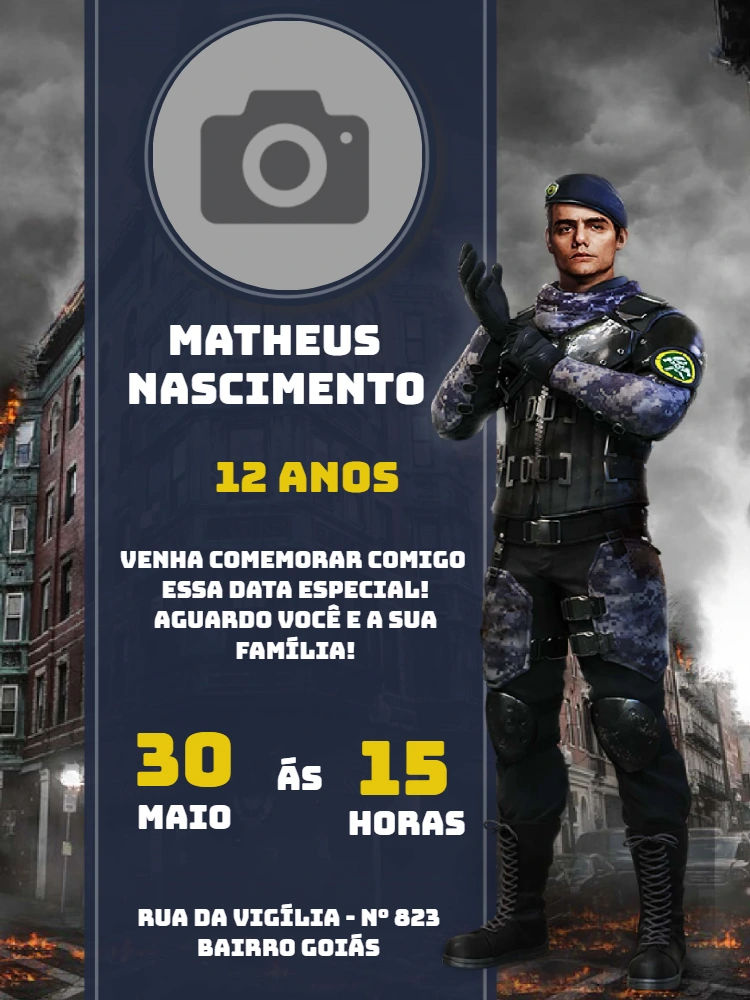 Convite de Aniversário Free Fire com Foto para Editar Online