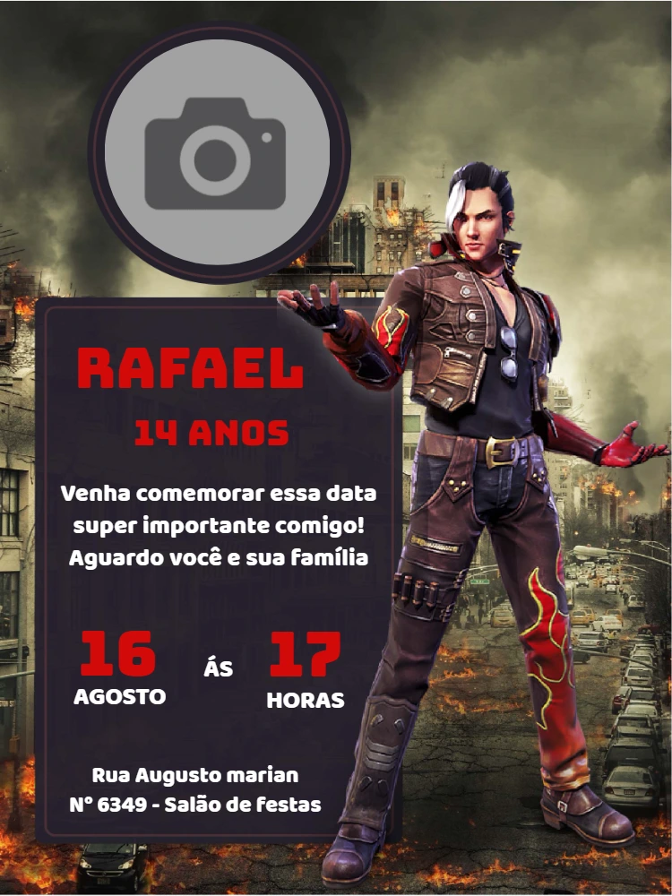 Convite de Aniversário Free Fire com Foto para Editar Online