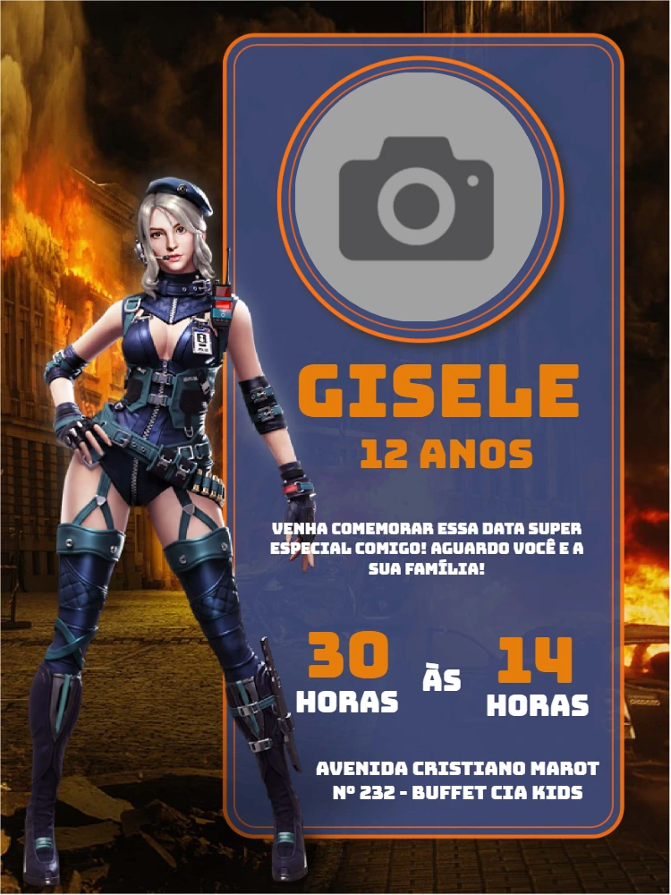 Convite de Aniversário Free Fire com Foto para Editar Online