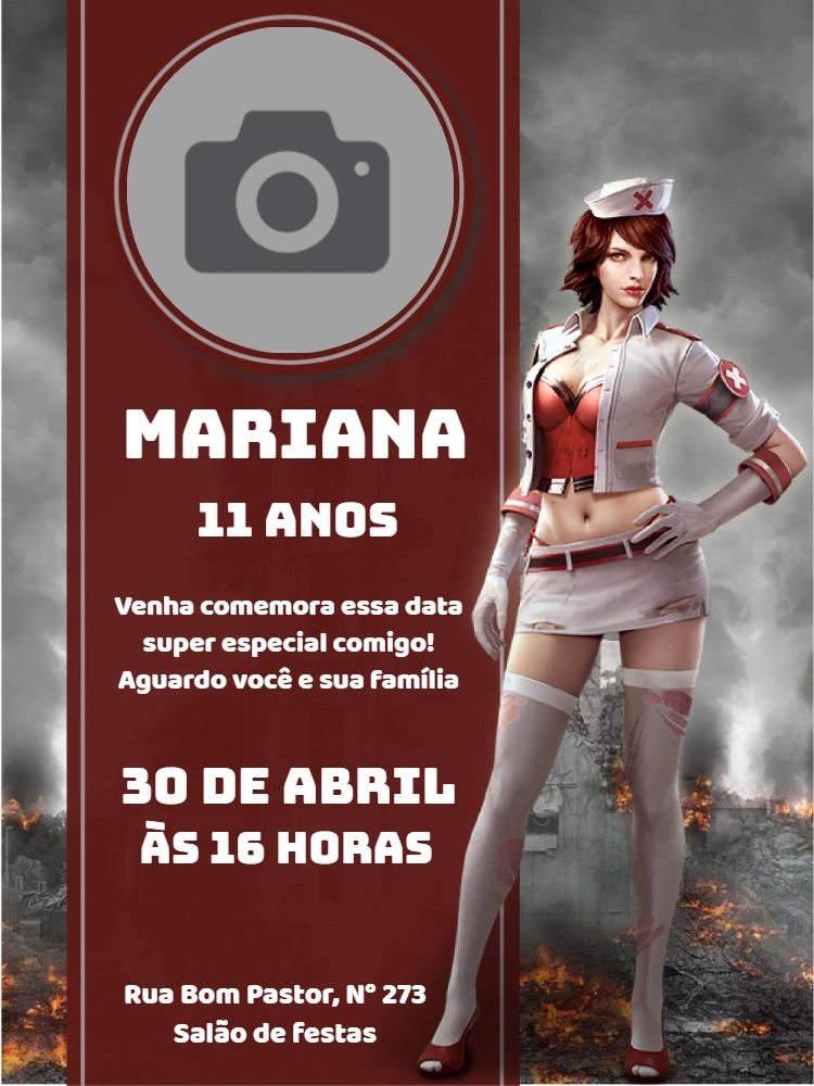 Convite de Aniversário Free Fire com Foto para Editar Online