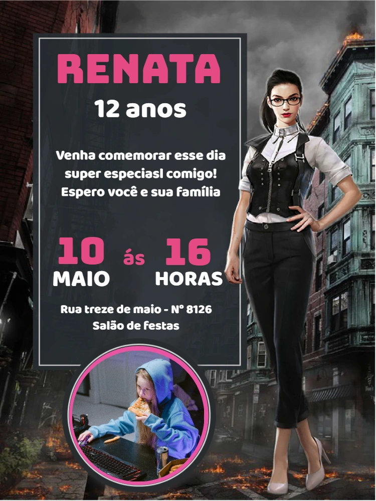 Convite de Aniversário Free Fire com Foto para Editar Online