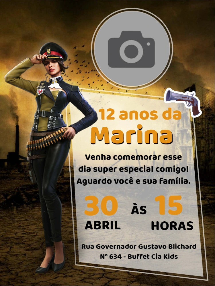 Convite Aniversário Free Fire com Foto para Editar Online