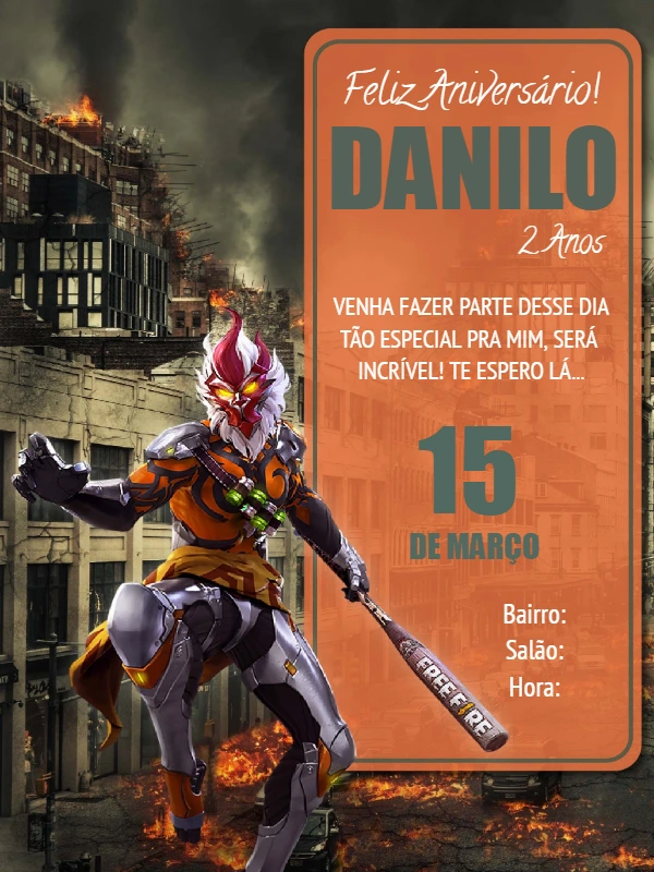 Convite de Aniversário Free Fire para Editar Online e Imprimir