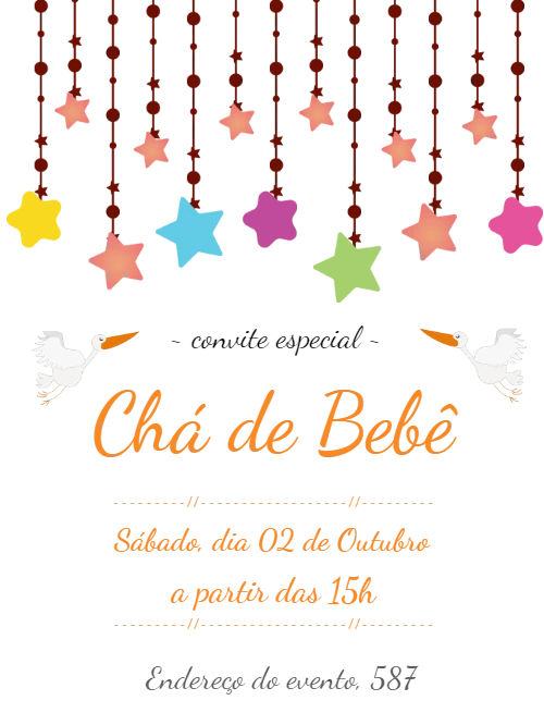 Convite Chá de Bebê Estrelas Coloridas para Editar Online