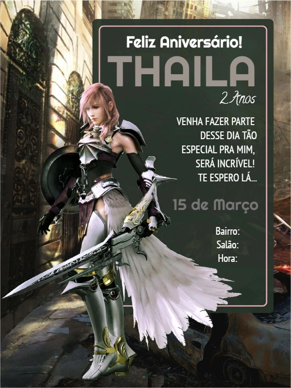 Convite de Aniversário Gamer Guerreira para Editar Online