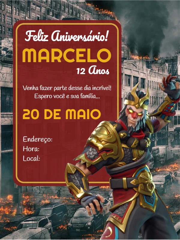 Convite de Aniversário Free Fire com Personagem para Editar