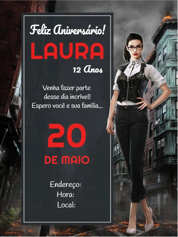 Convite de Aniversário Free Fire com Personagem para Editar