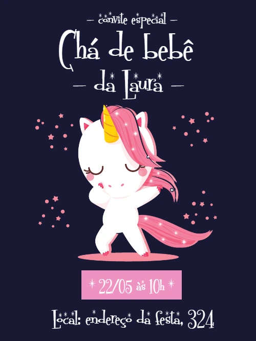 Convite Chá de Bebê Unicórnio Rosa para Editar Online