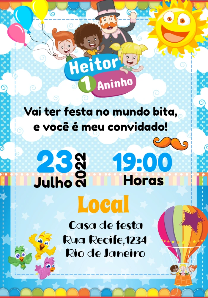 Convite de Aniversário Mundo Bita para Editar Online
