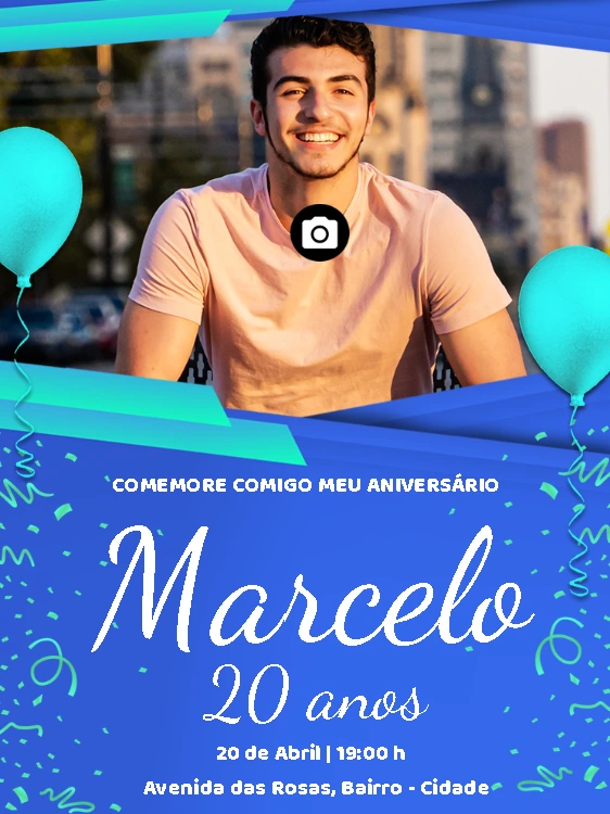 Convite de Aniversário Masculino com Foto para Editar Online
