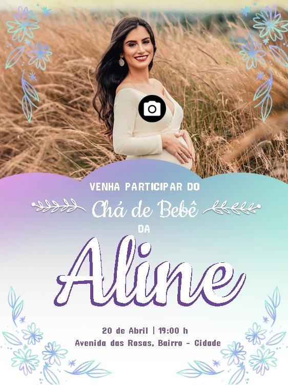 Convite de Chá de Bebê com Foto Delicado para Editar Online