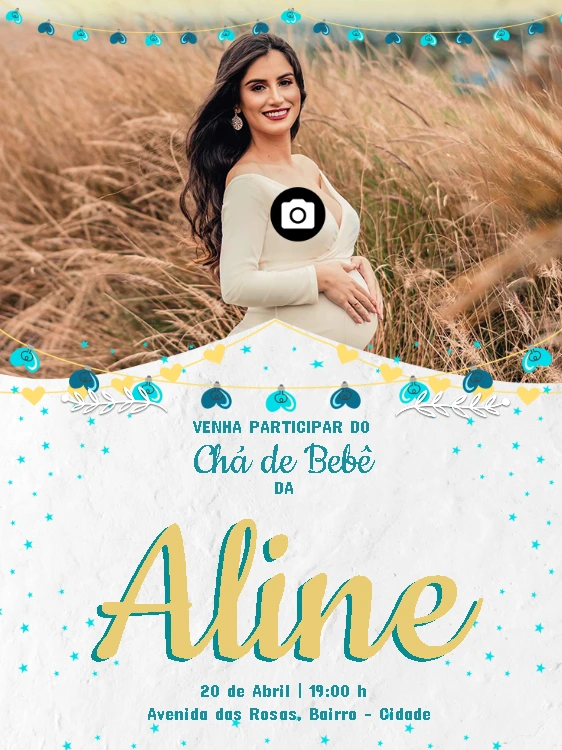 Convite de Chá de Bebê com Foto para Editar Online