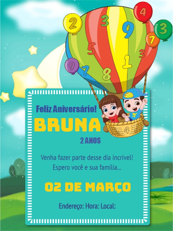 Convite Aniversário Aventureiros em Balão para Editar Online