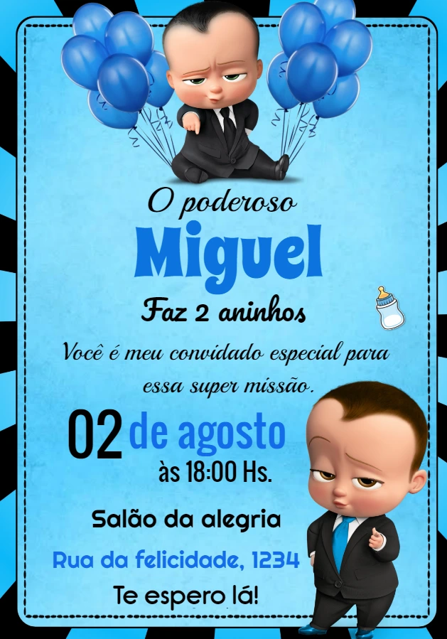 Convite Aniversário Poderoso Chefinho para Editar Online