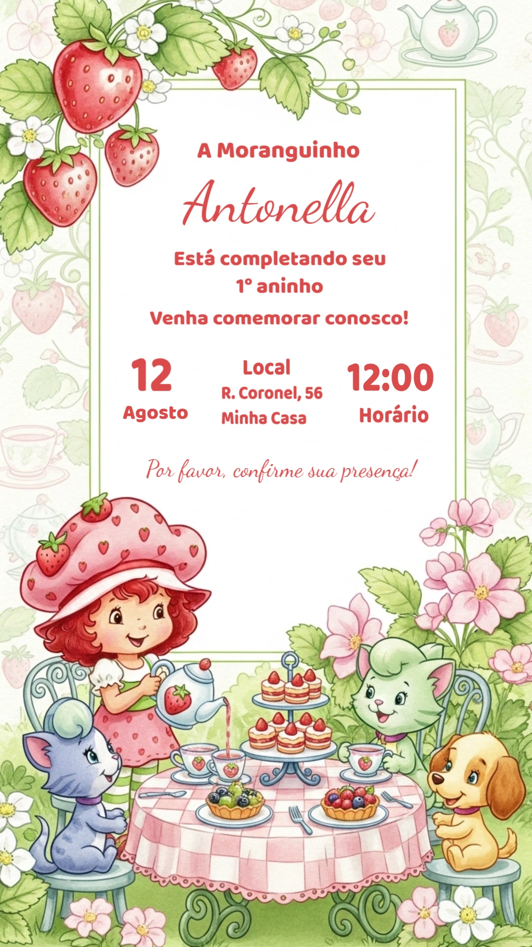 Convite de Aniversário Moranguinho Clássica para Editar Online