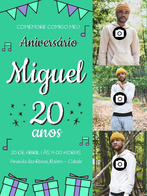 Convite de Aniversário Masculino com Fotos para Editar Online