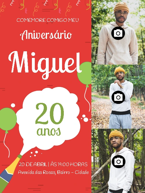 Convite de Aniversário com Fotos para Editar Online