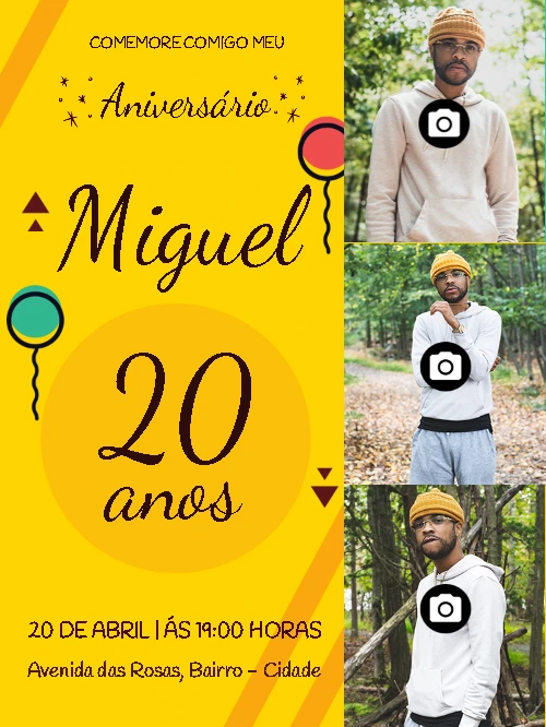 Convite de Aniversário com Fotos para Editar Online