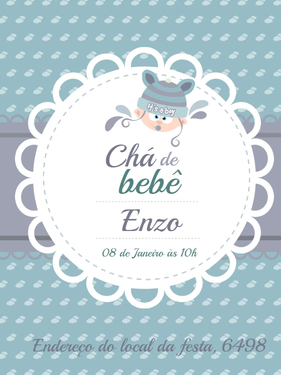 Convite Chá de Bebê Menino Azul para Editar Online