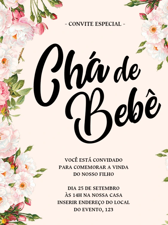 Convite Chá de Bebê Floral Delicado para Editar Online