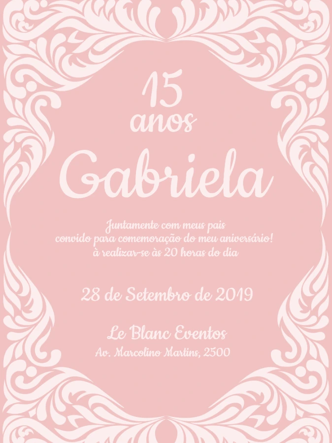 Convite de 15 anos Rosa com Arabescos para Editar Online