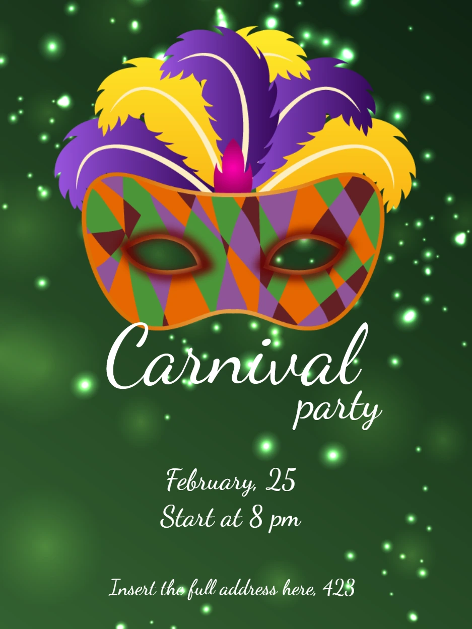 Carnival Party Invitation with Colorful Mask to Edit Online
