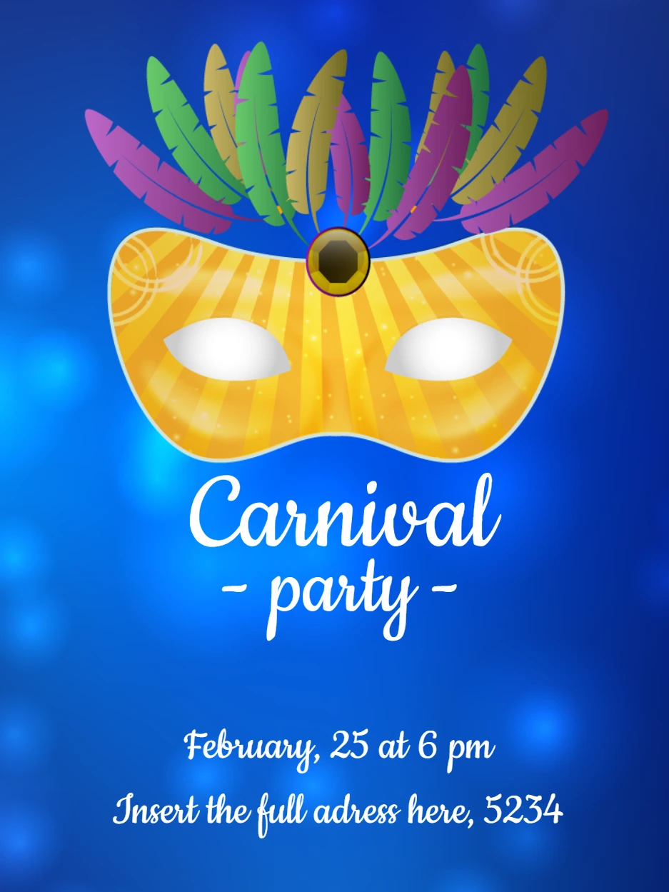 Carnival Party Invitation with Mask to Edit Online