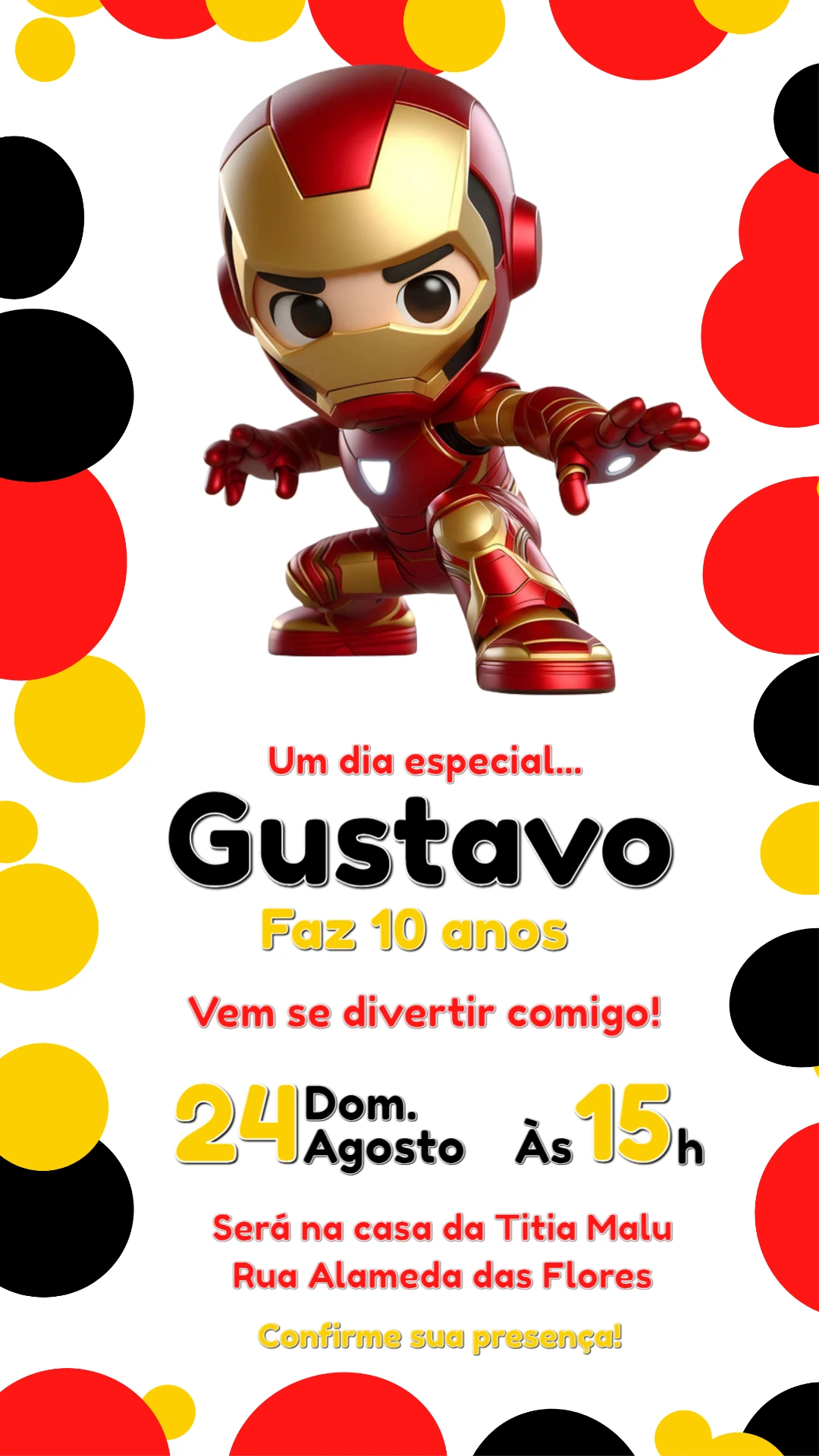 Convite de Aniversário Homem de Ferro Chibi para Editar