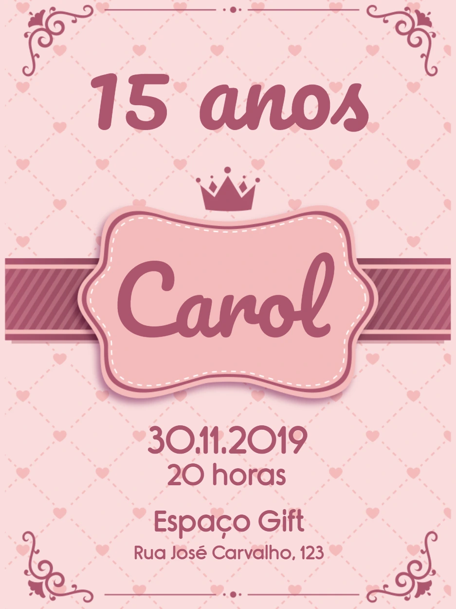 Convite de 15 Anos Princesa Rosa para Editar Online
