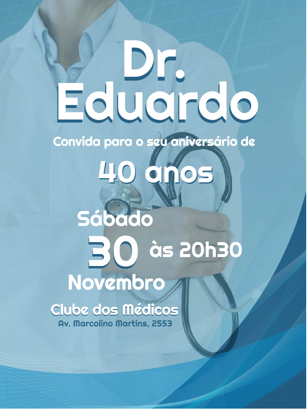 Convite de Aniversário Médico Elegante para Editar Online