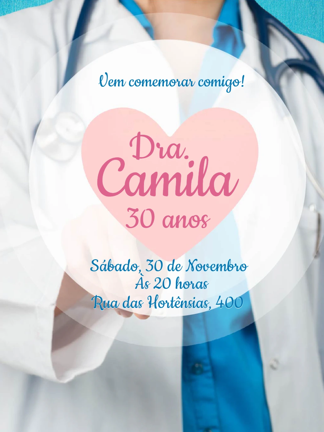 Convite de Aniversário Médica para Editar e Enviar Online