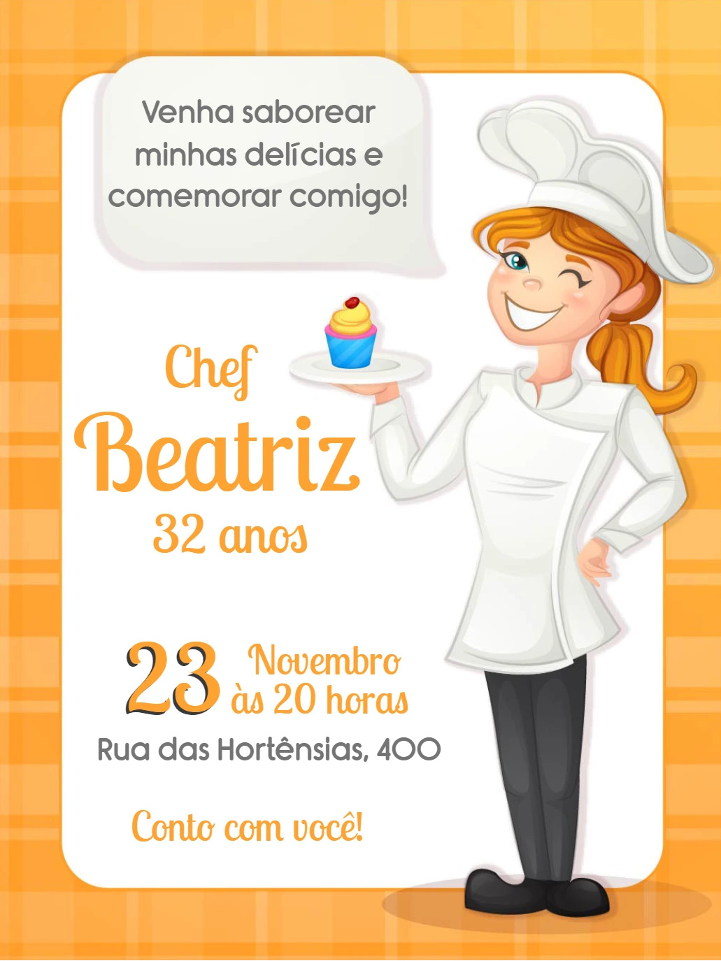 Convite de Aniversário Chef Cozinheira Editável Online