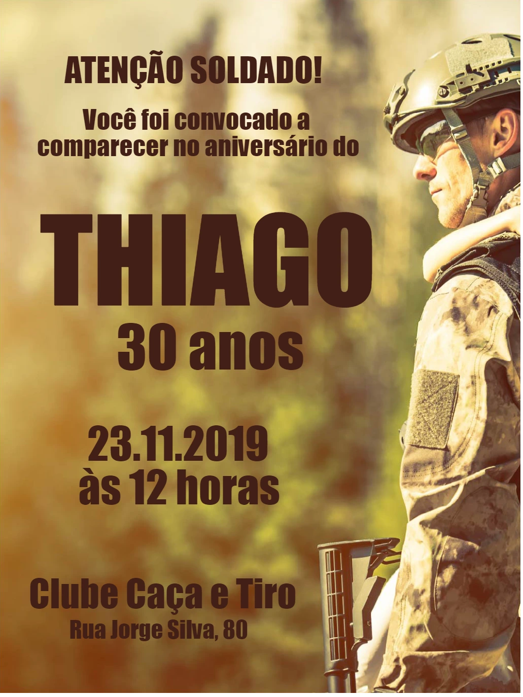 Convite de Aniversário Exército Camuflado para Editar Online