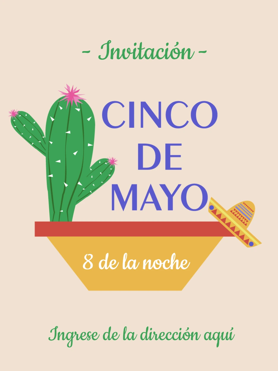 Invitación de Cinco de Mayo con Cactus para Editar Online