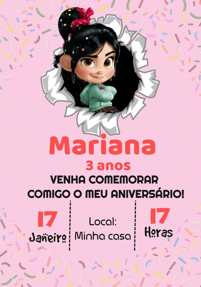 Convite Aniversário Detona Ralph com Vanellope Editável Online
