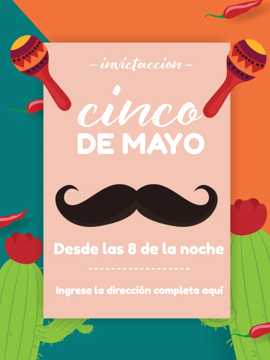 Invitación de Cinco de Mayo con Bigote para Editar Online