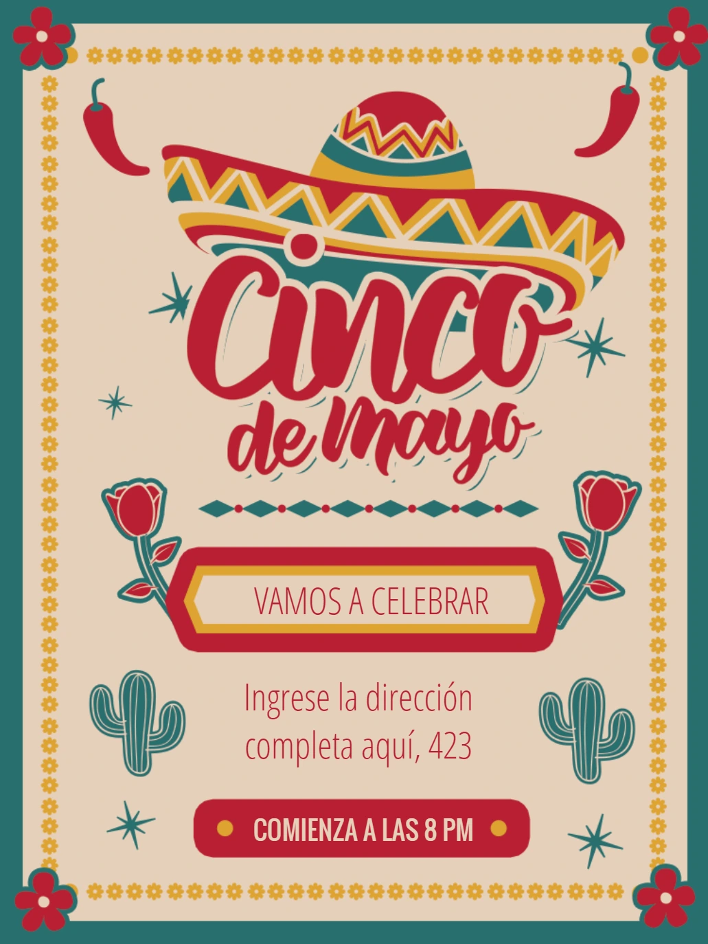 Invitación de Cinco de Mayo con Sombrero para Editar Online